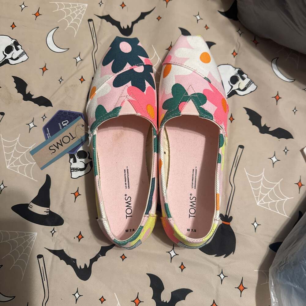 TOMS Alpargata Retro Floral Slip-On Shoes Pink Green Size 7.5